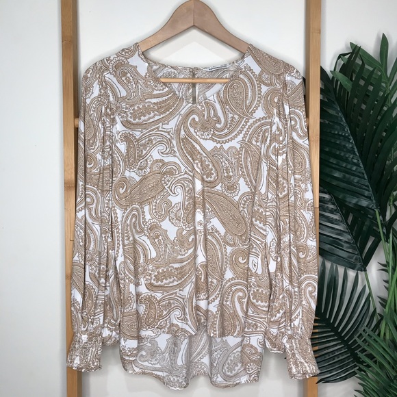 SOLD Country Road Beige Paisley Print Top 4 - Picture 2 of 13